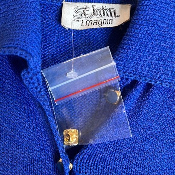 Vintage Sweater St. John royal Blue Gold Button Dress Sz.6 Evening Dress NEW - Picture 4 of 5